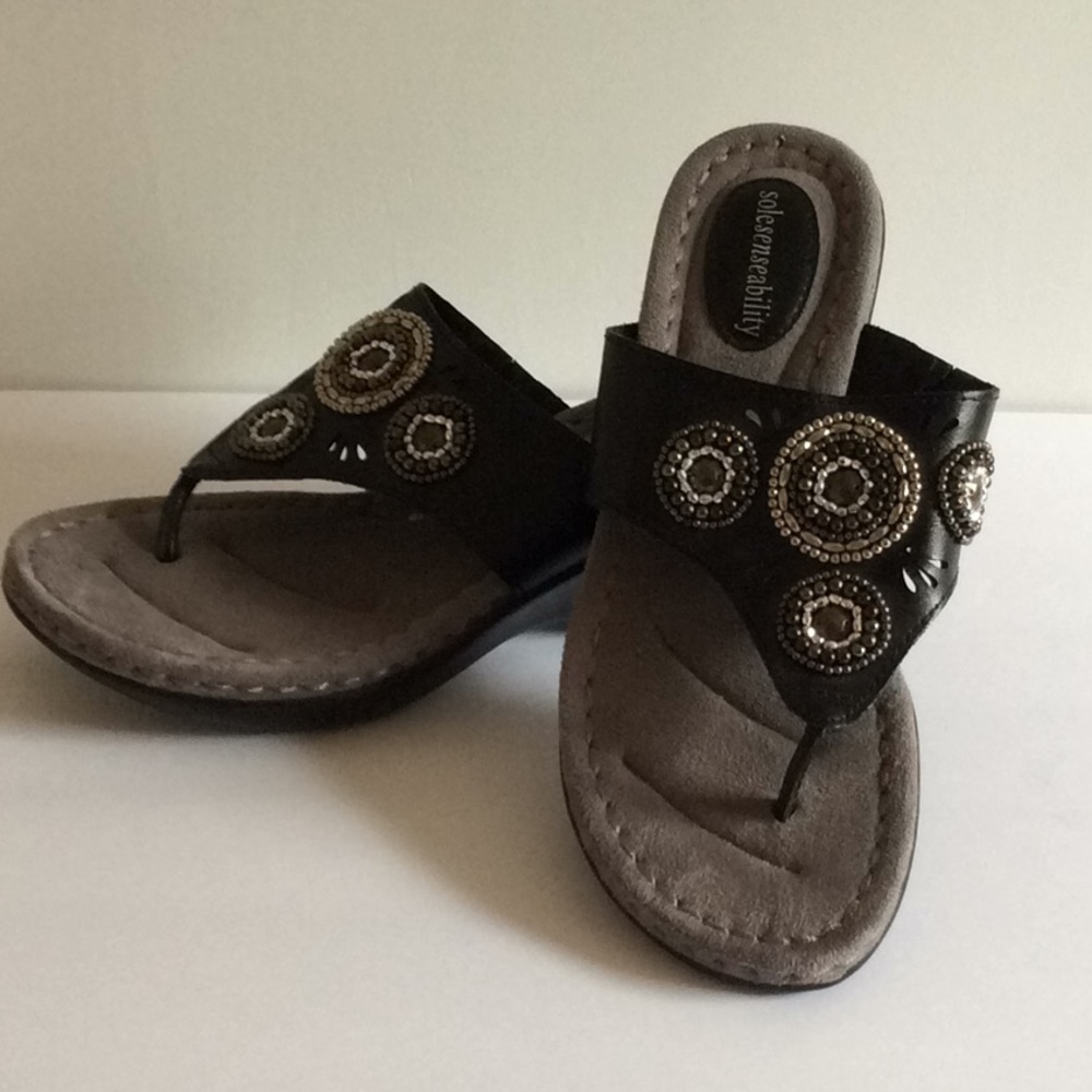 Solesenseability sandals black beaded wedge heel